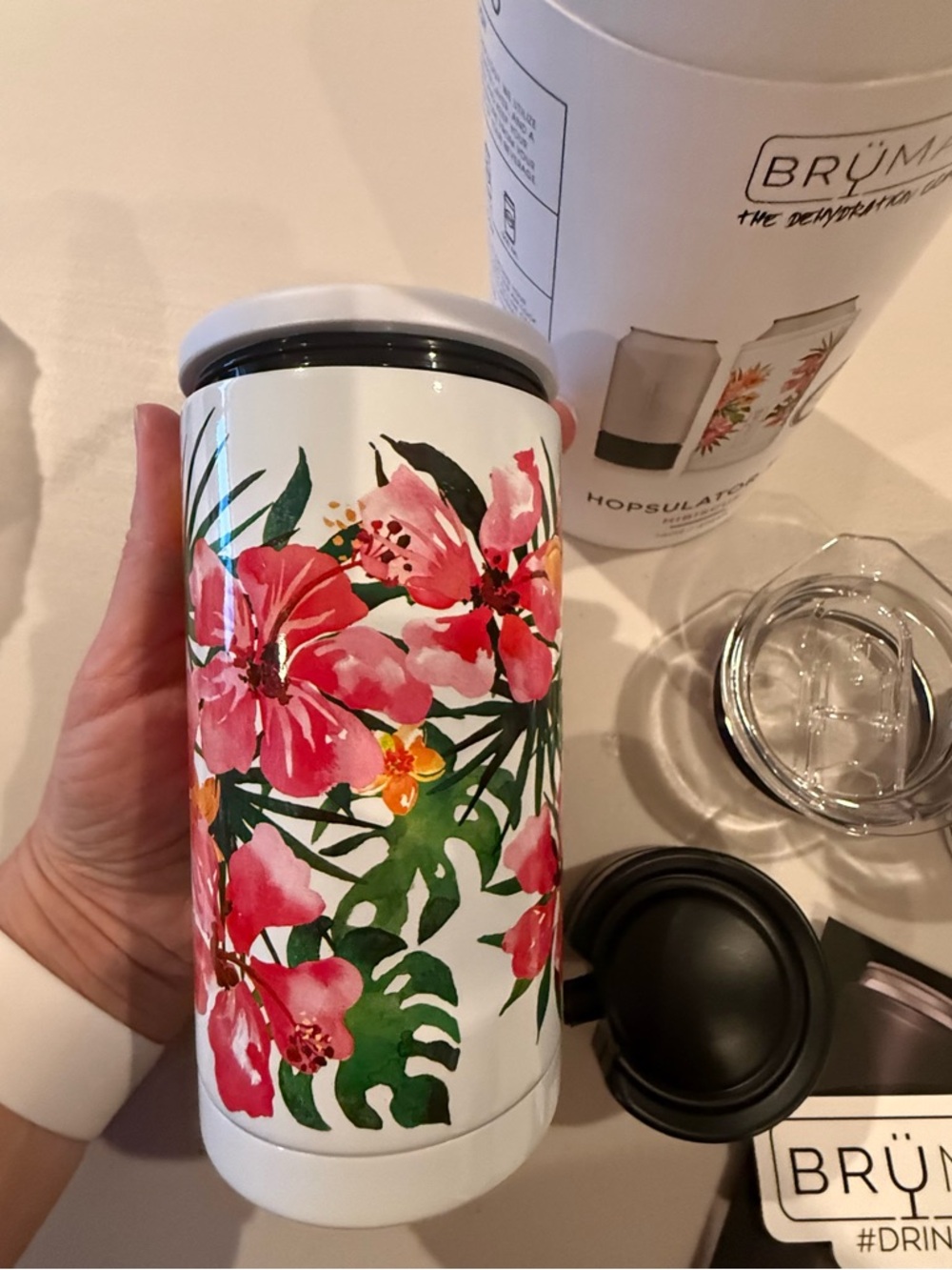 BrüMate 16oz Hopsulator Hibiscus Insulated Can Koozie - Pink & Green